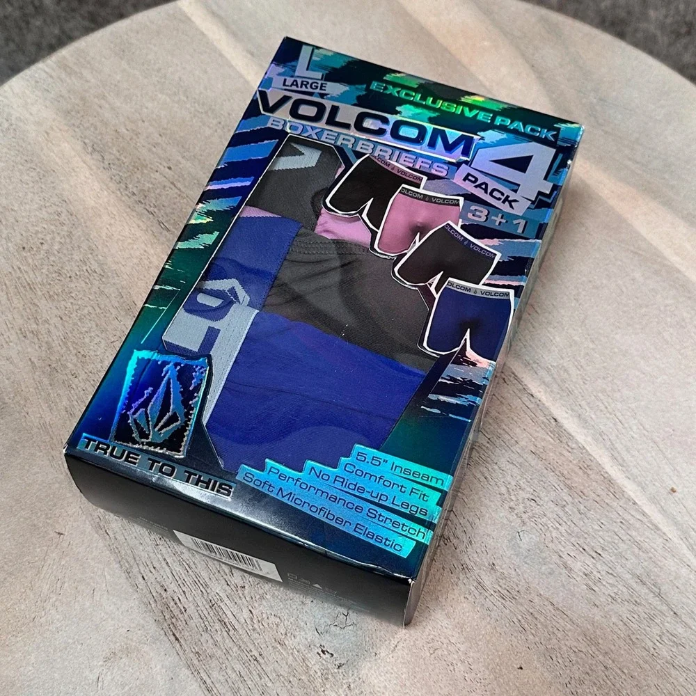Volcom Mens Large 36-38 Assorted Performance Stretch Boxer Briefs 4 in Package